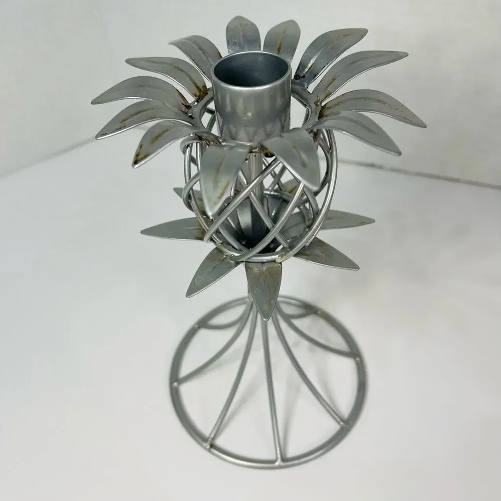 Pineapple Shape Metal Candle Sticks Holders Hawaiian Tropical Coastal Set of 2